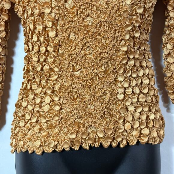 Popcorn Top Gold Tan Bubble Crinkle Super Stretchy Shirt Short Sleeve 90s Y2K - Picture 4 of 10